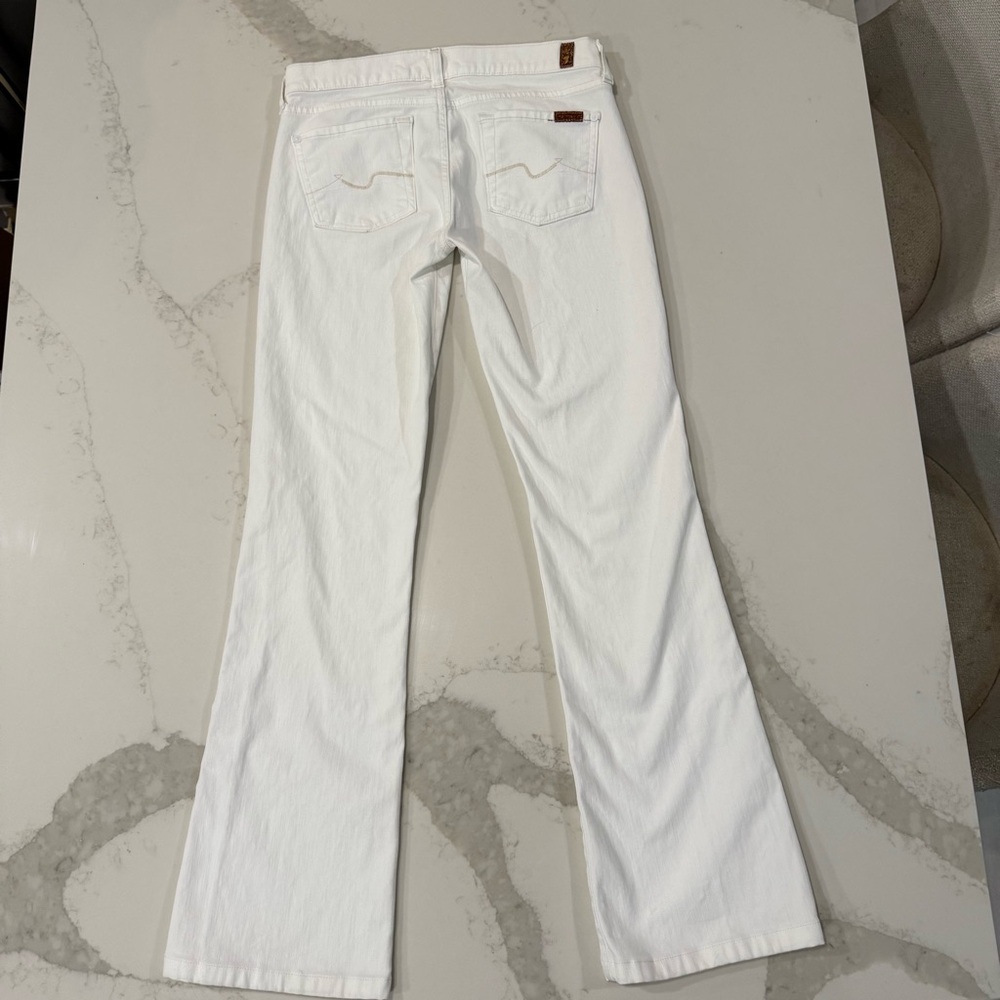 7 For All Mankind Tailorless Broken Twill Original Bootcut White Jeans Womens 26 - Picture 11 of 15